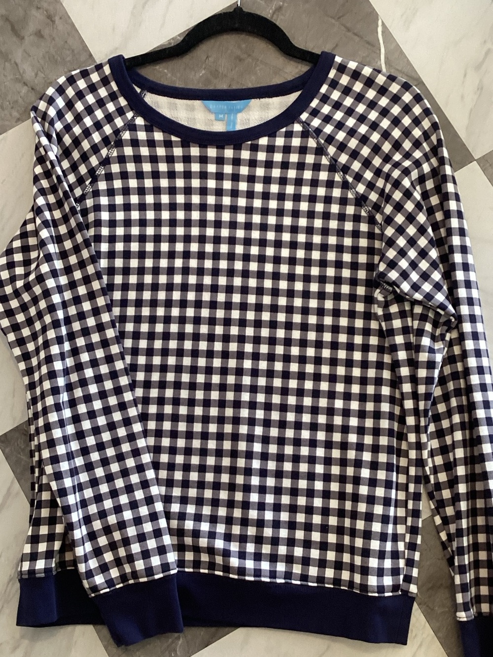 Draper James Navy and White Gingham Crewneck